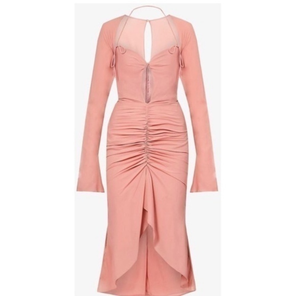 House of CB Reine Silk Rose Ruffle Midi Dress
